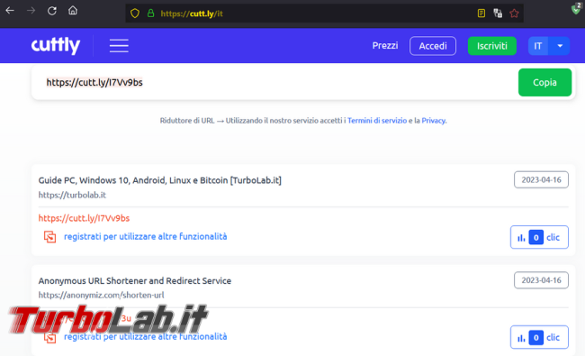 Come creare link breve (short URL), servizi online