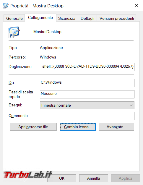Come creare link mostra desktop Windows 10 11