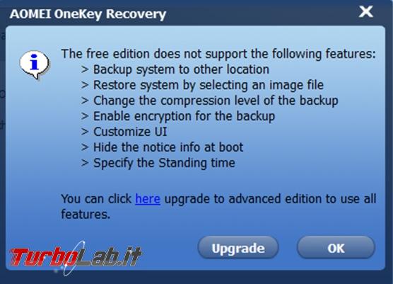 Come creare partizione nascosta ripristino sistema operativo AOMEI OneKey Recovery