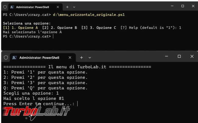 Come creare PowerShell menu avviare diversi comandi