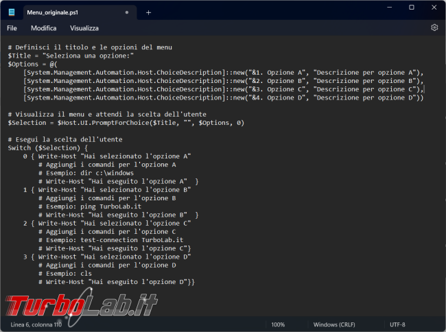 Come creare PowerShell menu avviare diversi comandi