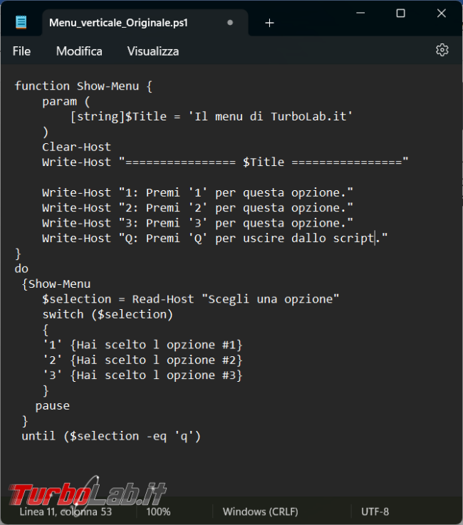 Come creare PowerShell menu avviare diversi comandi
