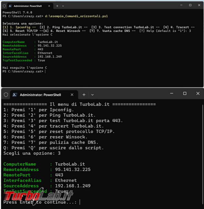 Come creare PowerShell menu avviare diversi comandi