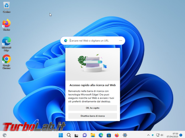 Come disattivare barra ricerca Microsoft Edge desktop Windows 11