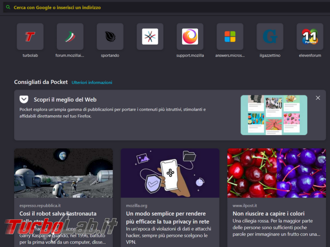 Come disattivare Consigliati Pocket nuova scheda Firefox