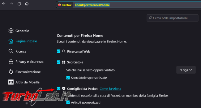 Come disattivare Consigliati Pocket nuova scheda Firefox