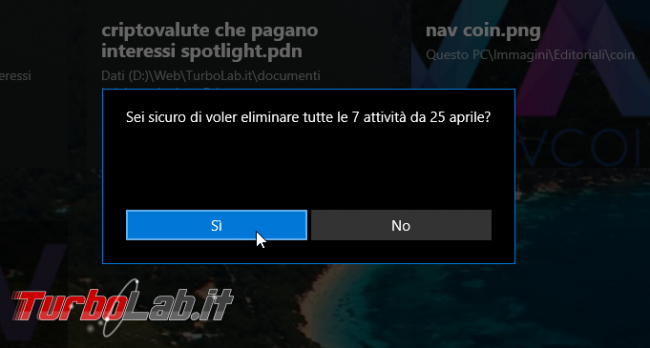 Come disattivare Cronologia attività eliminare file Sequenza temporale Windows 10