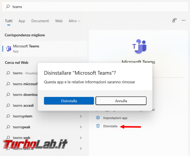 Come disattivare disinstallare Teams Windows 11