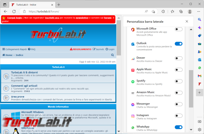 Come disattivare, personalizzare, barra laterale Microsoft Edge