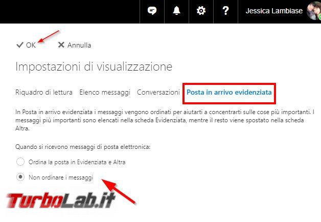 Come disattivare posta evidenziata Outlook - Hotmail