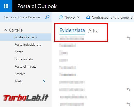 Come disattivare posta evidenziata Outlook - Hotmail