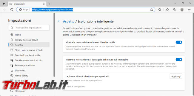 Come disattivare Ricerca visiva immagini Microsoft Edge