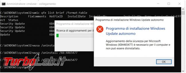 Come disinstallare aggiornamenti Windows prompt comandi Powershell