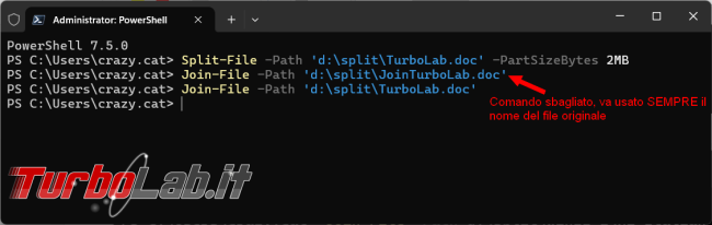 Come dividere grosso file parti più piccole PowerShell