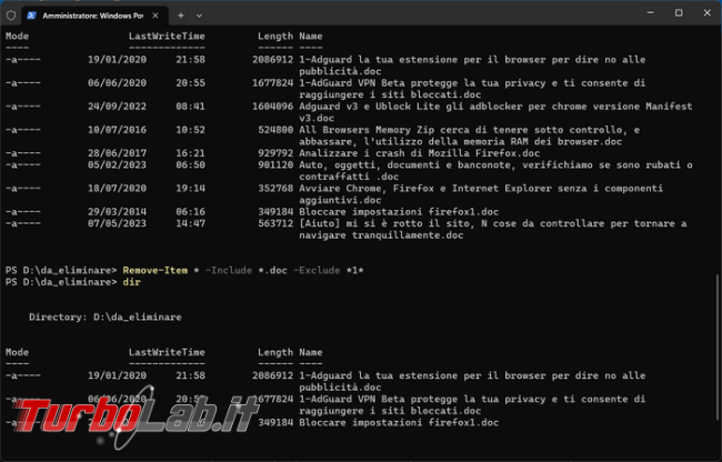 Come eliminare file cartelle utilizzando PowerShell