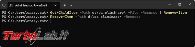 Come eliminare file cartelle utilizzando PowerShell