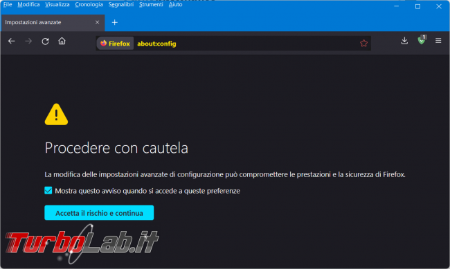 Come eliminare Firefox l’avviso download potenzialmente pericoloso link http contenuto pagina Https