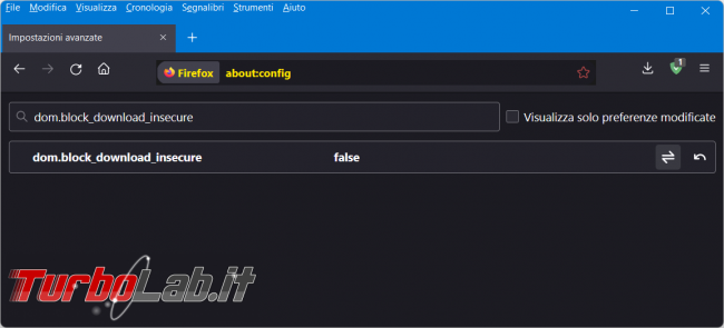 Come eliminare Firefox l’avviso download potenzialmente pericoloso link http contenuto pagina Https