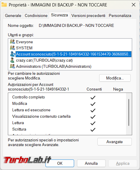 Come eliminare l’Account sconosciuto proprietà file cartella