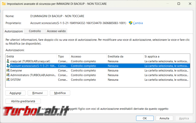 Come eliminare l’Account sconosciuto proprietà file cartella
