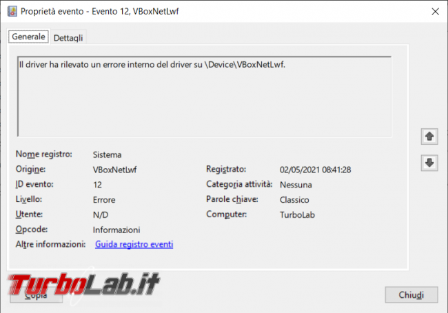 Come eliminare l’ID evento 12 errore causato driver VBoxNetLwf VirtualBox