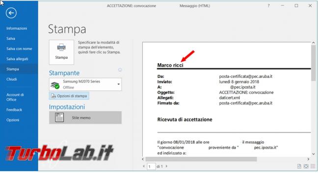 Come eliminare nome messaggi, .msg, posta Outlook quando sono stampati convertiti PDF