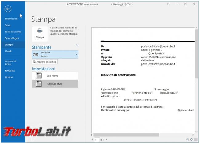 Come eliminare nome messaggi, .msg, posta Outlook quando sono stampati convertiti PDF