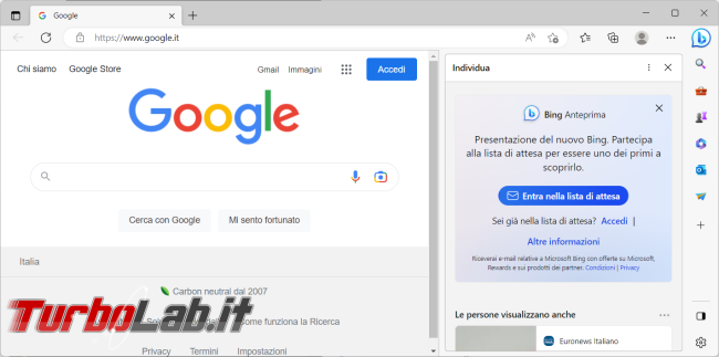 Come eliminare pulsante Bing Microsoft Edge 111