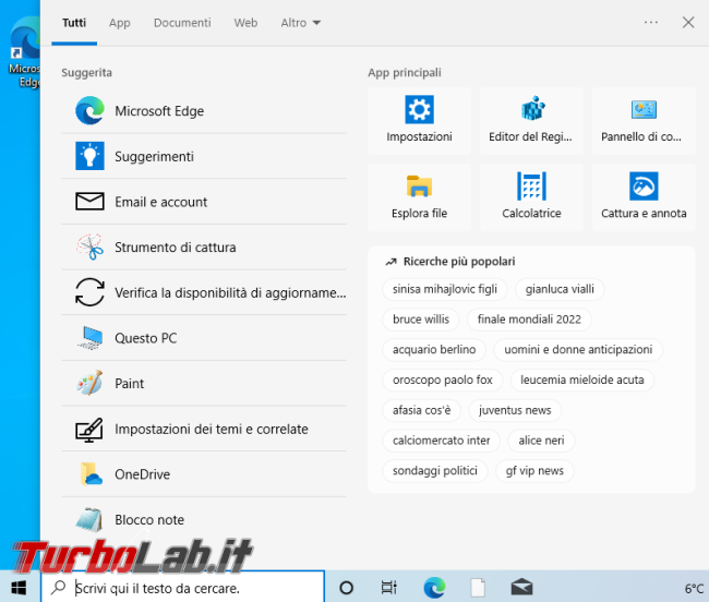 Come eliminare Ricerche più popolari menu Windows 10 windows 11
