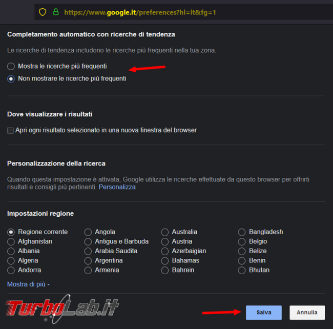 Come eliminare Ricerche tendenza Google vari browser