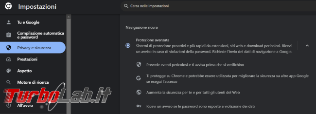 Come eliminare richiesta password download archivi criptati Chrome 121