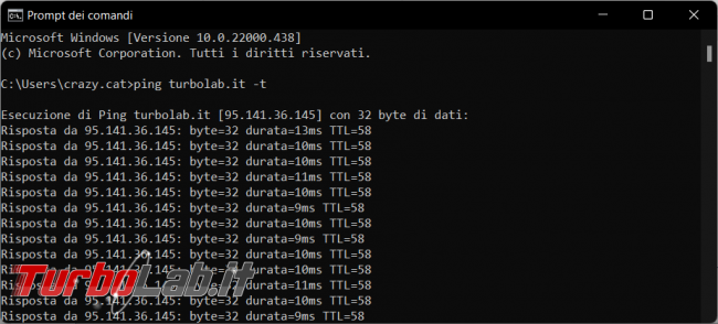 Come eseguire ping ripetuti verso sito salvarne l’esito verificare stato linea Internet