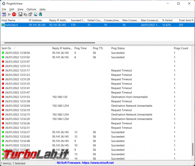 Come eseguire ping ripetuti verso sito salvarne l’esito verificare stato linea Internet