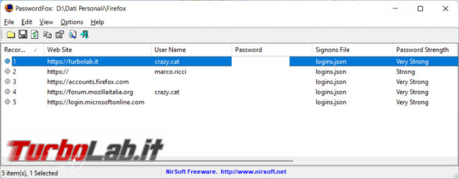 Come esportare riutilizzare password memorizzate Firefox
