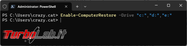 Come gestire punti ripristino Windows PowerShell vssadmin