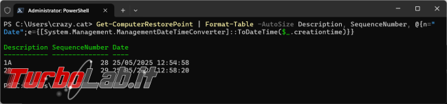 Come gestire punti ripristino Windows PowerShell vssadmin