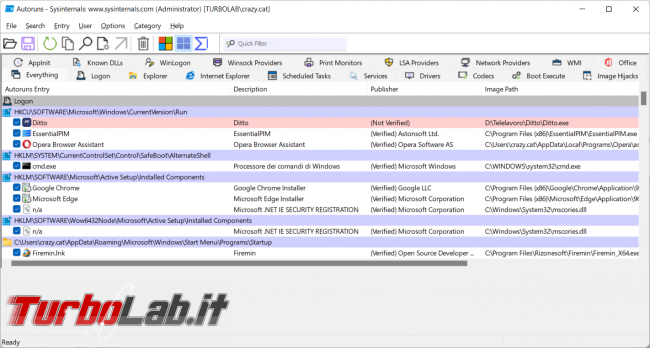 Come gestire riconoscere autoruns quali programmi servizi si avviano sistema operativo