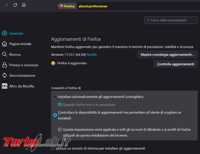 Come impedire Firefox aggiornarsi