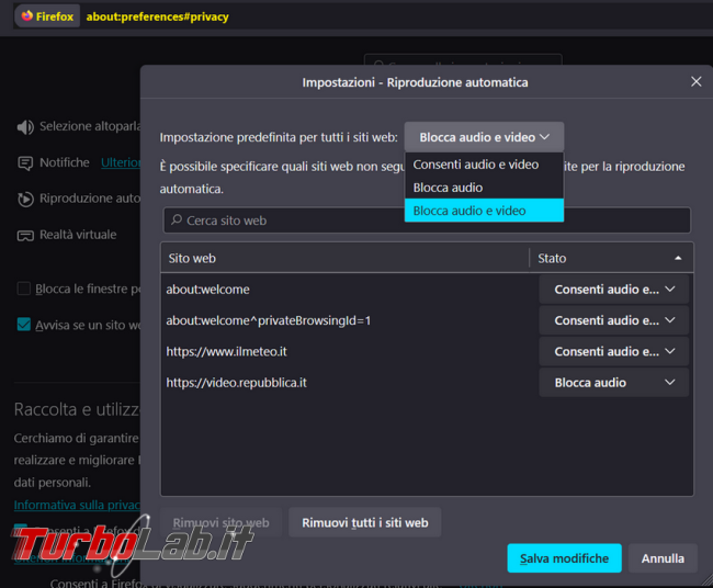 Come impedire Firefox riprodurre automaticamente audio video presenti alcuni siti