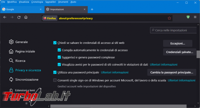 Come impedire l’accesso visualizzazione password memorizzate Firefox