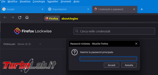 Come impedire l’accesso visualizzazione password memorizzate Firefox
