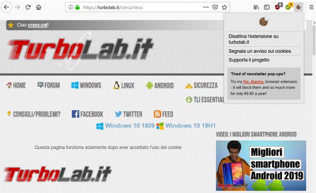 Come impedire visualizzazione banner l’accettazione cookie tutti siti