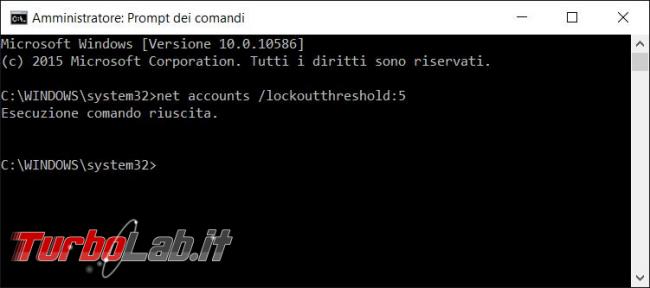 Come impostare limite numero tentativi accesso Windows password errata