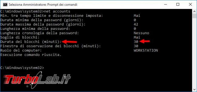 Come impostare limite numero tentativi accesso Windows password errata
