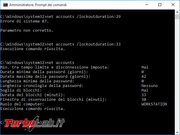 Come impostare limite numero tentativi accesso Windows password errata