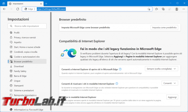 Come impostare modalità Internet Explorer Microsoft Edge