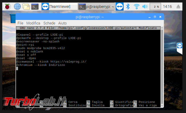 Come impostare Raspberry PI modalità chiosco - 2019-04-02 14_16_33-raspberrypi - mani libere - TeamViewer