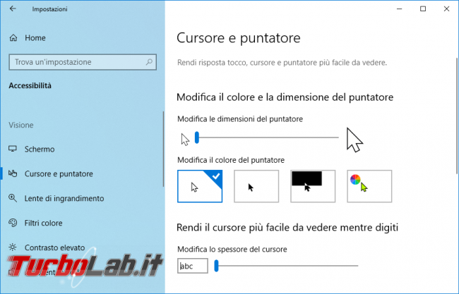 Come ingrandire freccia mouse Windows 10 (cambiare colore puntatore, aumentare contrasto cursore) - zShotVM_1552753401