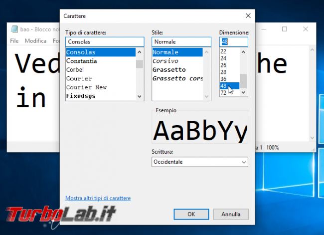 Come ingrandire testo Blocco note (zoom dimensione caratteri Notepad)