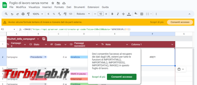 Come inserire QR code fogli calcolo Google documenti